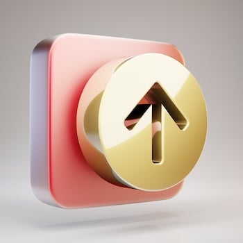 arrow-circle-up-icon-golden-arrow-circle-up-symbol-red-matte-gold-plate-3d-rendered-social-media-icon