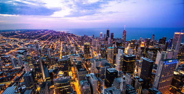 city lights sunset